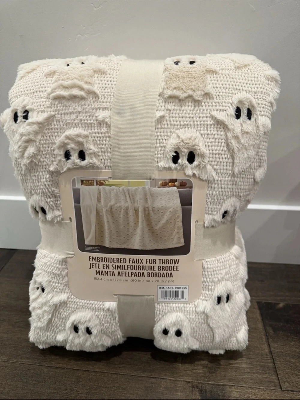 VIRAL Set of ALL 3 Costco Cozy Embroidered Faux Fur Throw Halloween Ghost Cat